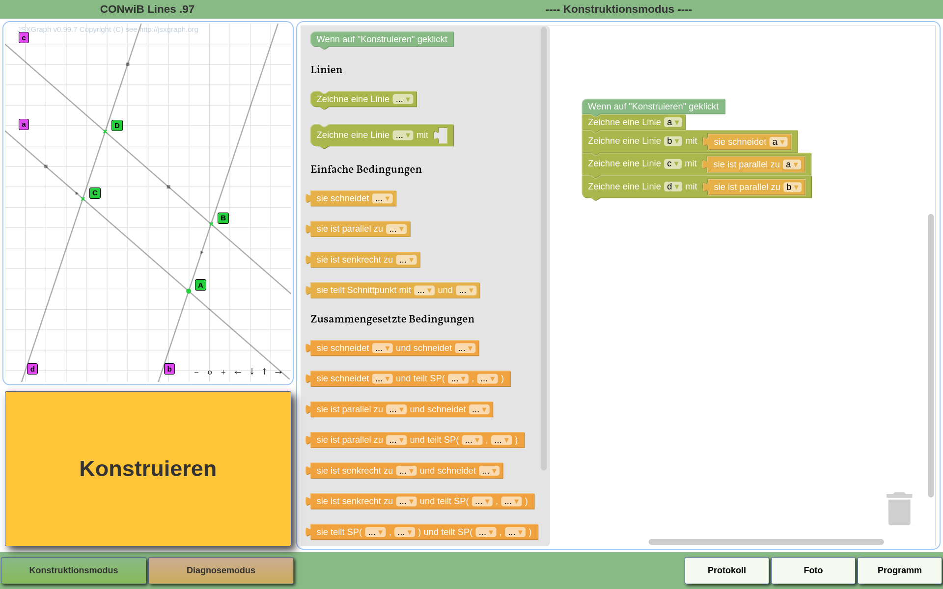 Konstruktion eines Parallelogramms in <i>CONwiB Lines .97</i>